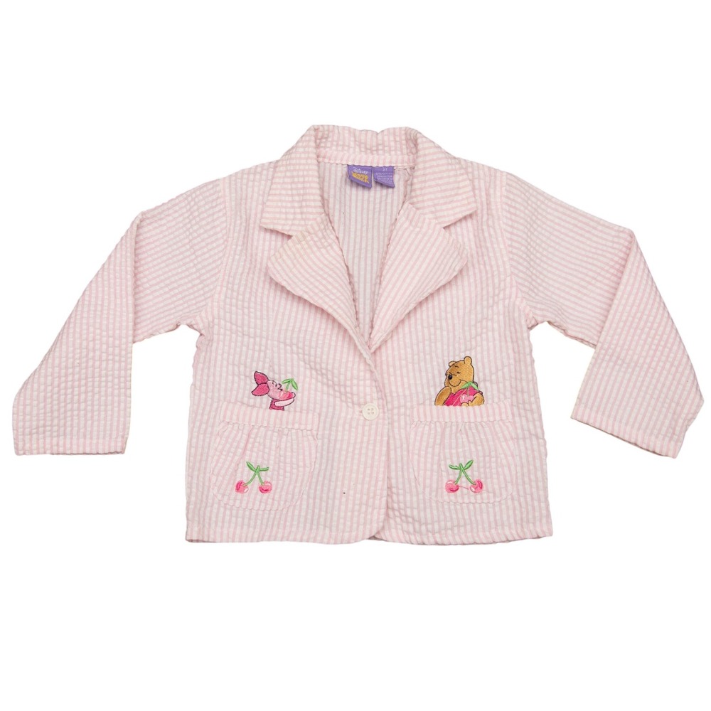 VTG Winnie the Pooh Pink Seersucker Girls 2T Jacket Blazer CottageCore 90s Pooh